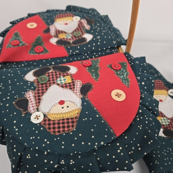 Christmas Fabric-Covered Basket Santa Buttons Pot Holder Oven Mitten Farmhouse - Picture 15 of 17